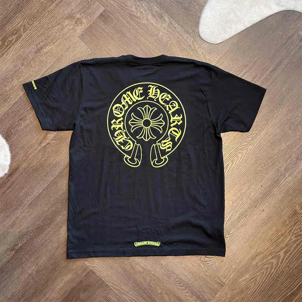 Chrome Hearts Floral Horseshoe Short Sleeve T-Shirt Black Neon