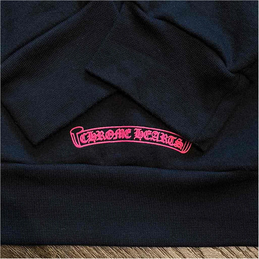 Chrome Hearts Floral Horseshoe Zip-Up Hoodie Black Hot Pink