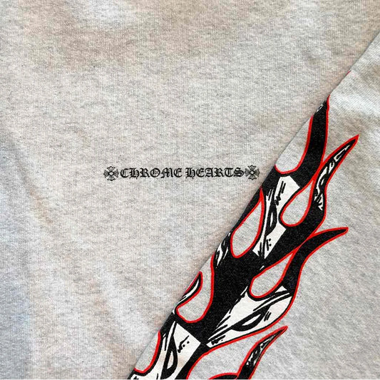 Chrome Hearts Matty Boy Flames Grey Pullover Hoodie