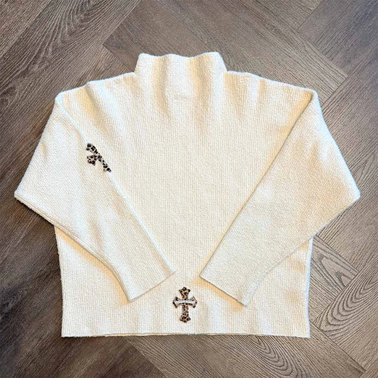 Chrome Hearts Cashmere Leopard Patch Beige Sweatshirt