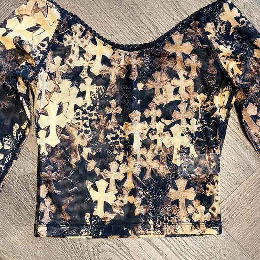Chrome Hearts Flooded Patch Mesh Long-Sleeve Top