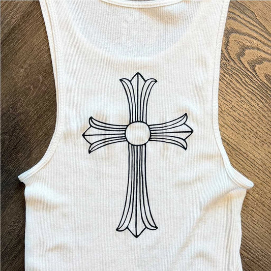 Chrome Hearts T-Bar Logo Back Cross Print Tank Top