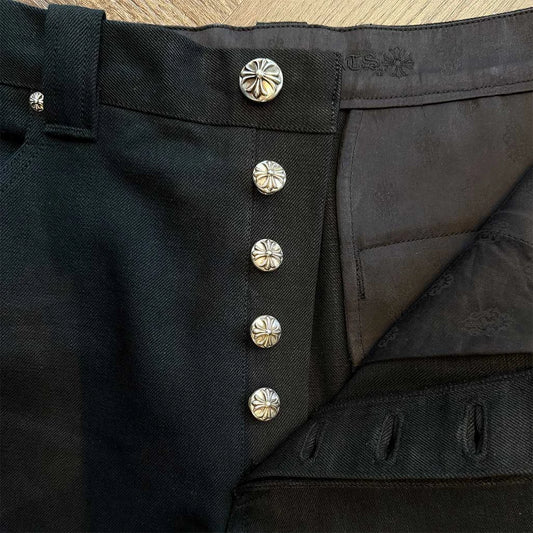Chrome Hearts Ankle Straps Cross Ball Button Wide Leg Denim Pants