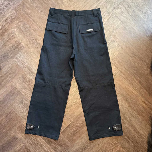 Chrome Hearts Ankle Straps Cross Ball Button Wide Leg Denim Pants