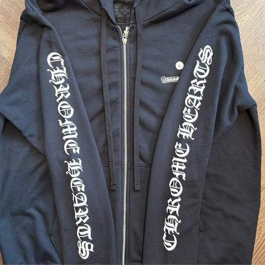 Chrome Hearts Scroll Logo Spellout Zip Up Hoodie