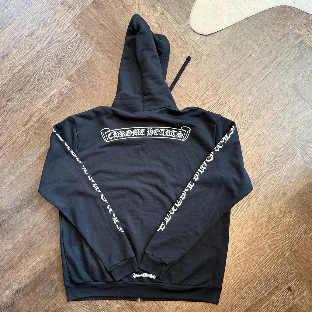 Chrome Hearts Scroll Logo Spellout Zip Up Hoodie