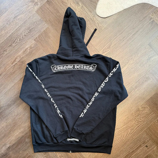 Chrome Hearts Scroll Logo Spellout Zip Up Hoodie