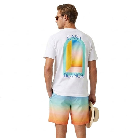 Casablanca l'arche colore blue print regular fit cotton t-shirt