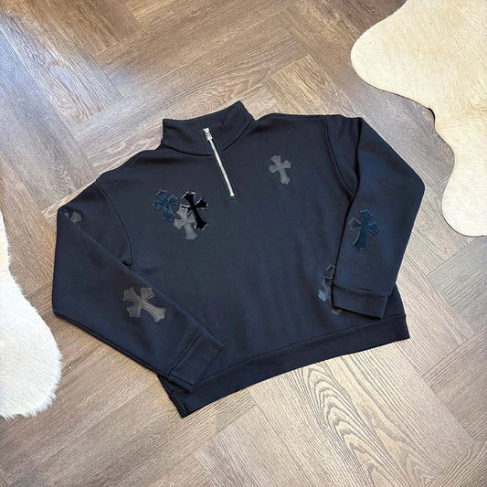 Chrome Hearts 1/4 Zip Triple Patch Black Jumper - 2