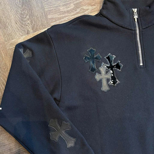Chrome Hearts 1/4 Zip Triple Patch Black Jumper - 3