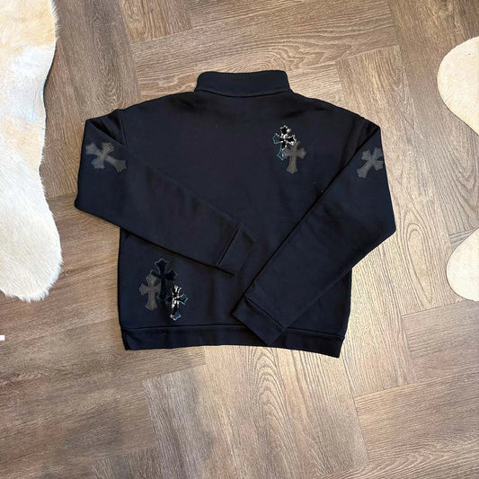 Chrome Hearts 1/4 Zip Triple Patch Black Jumper - 4