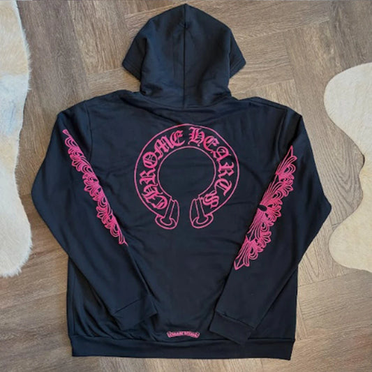 Chrome Hearts Black Pink Floral Zip Hoodie - 2