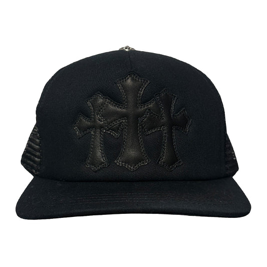Chrome Hearts Cemetery Cross Leather Hat Black - 1