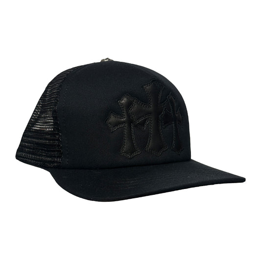 Chrome Hearts Cemetery Cross Leather Hat Black - 2