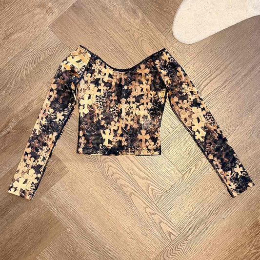 Chrome Hearts Flooded Patch Mesh Long-Sleeve Top