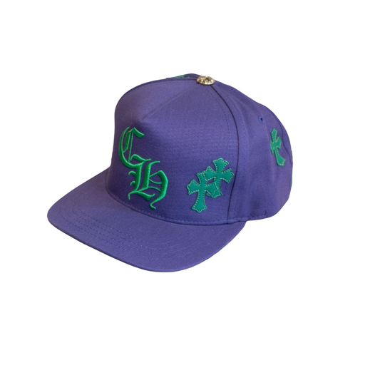 Chrome Hearts Green Cemetery Cross Patch Purple Snapback Hat