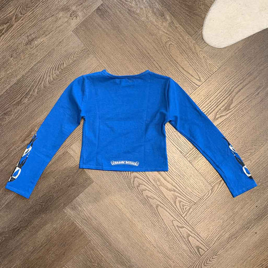 Chrome Hearts Matty Boy Blue Cotton Cropped Long-Sleeve Top
