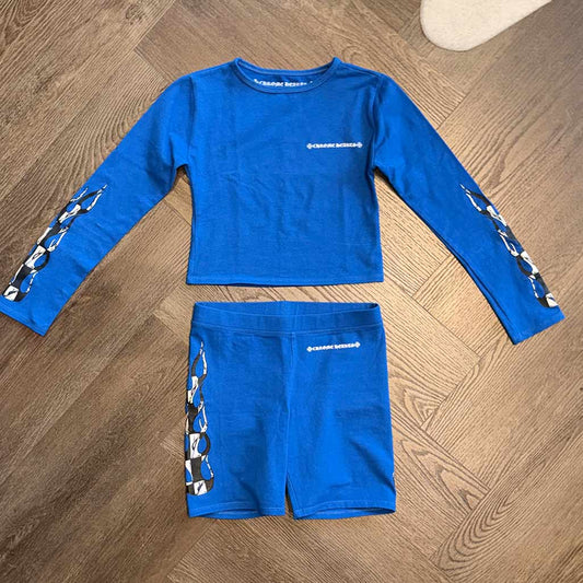 Chrome Hearts Matty Boy Blue Cotton Cropped Long-Sleeve Top