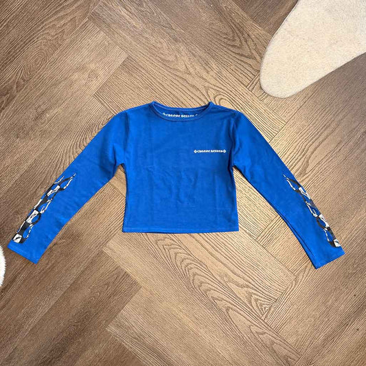 Chrome Hearts Matty Boy Blue Cotton Cropped Long-Sleeve Top