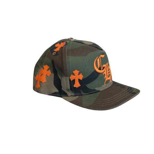 Chrome Hearts Orange Cemetery Cross Patch Camo Snapback Hat