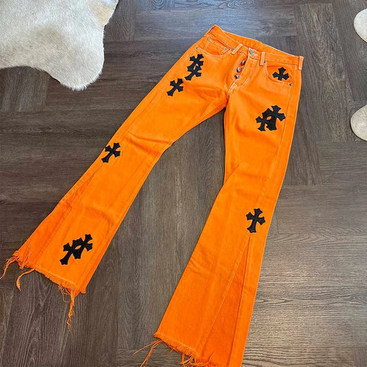 Chrome Hearts Patch Jeans Orange Black - 2