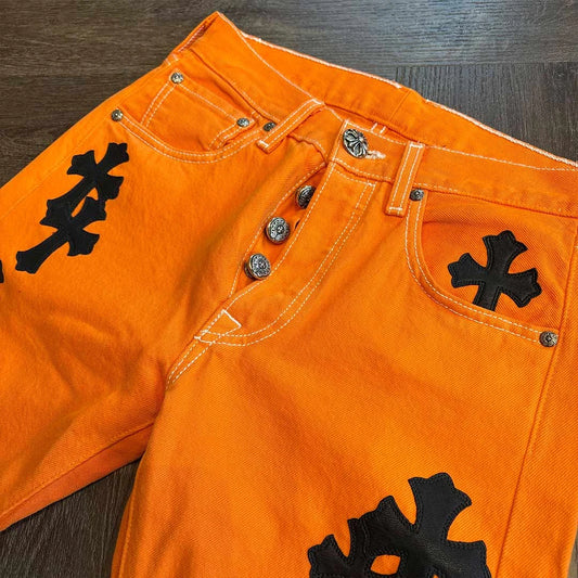 Chrome Hearts Patch Jeans Orange Black - 3