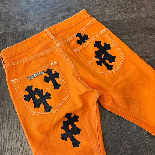 Chrome Hearts Patch Jeans Orange Black - 4