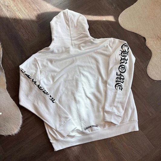 Chrome Hearts Scroll Logo White Black Hoodie - 2