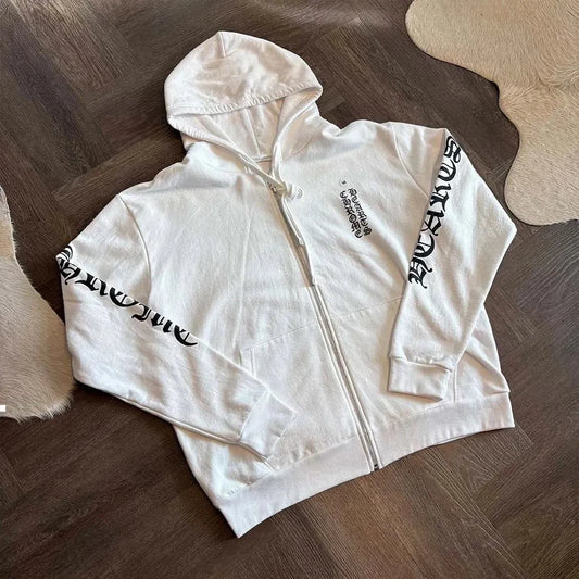Chrome Hearts Scroll Logo White Black Hoodie - 4