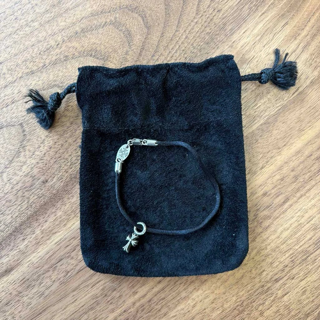 Chrome Hearts Silver Cross Black String Bracelet - 2