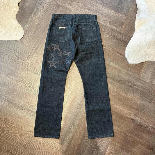 Chrome Hearts leather star patch black denim jeans