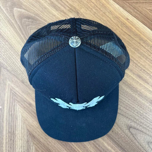trucker hat black mesh pony hair cross logo