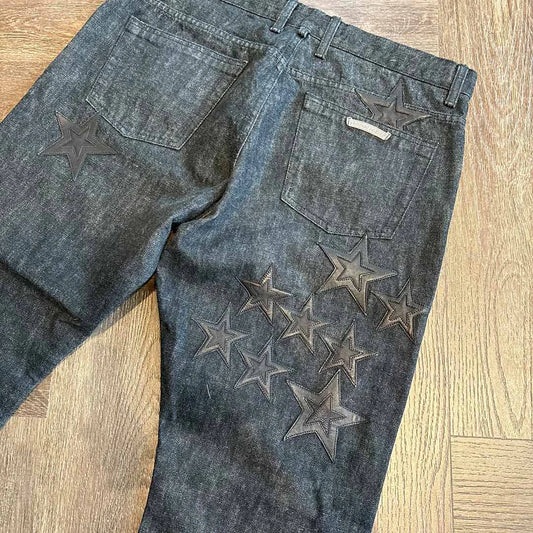 Luxury Chrome Hearts star patch jeans black denim