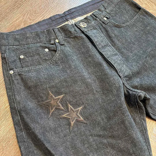 Luxury Chrome Hearts star patch jeans black denim
