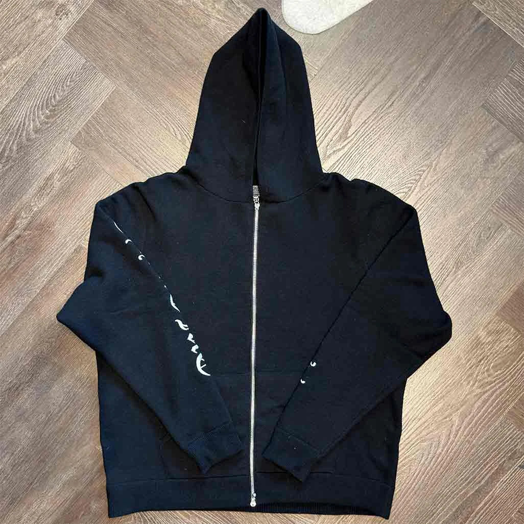 Chrome Hearts Life Sentence Full-Zip Cashmere Hoodie Black White