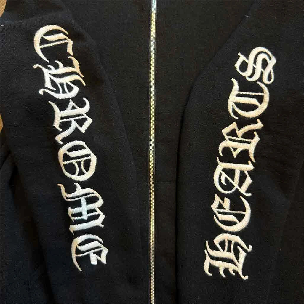 Chrome Hearts Life Sentence Full-Zip Cashmere Hoodie Black White