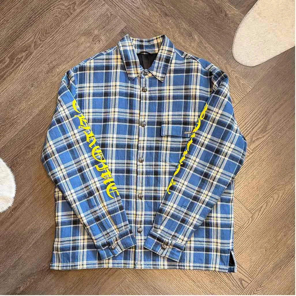 Chrome Hearts Quilted Flannel Jacket Blue White Yellow