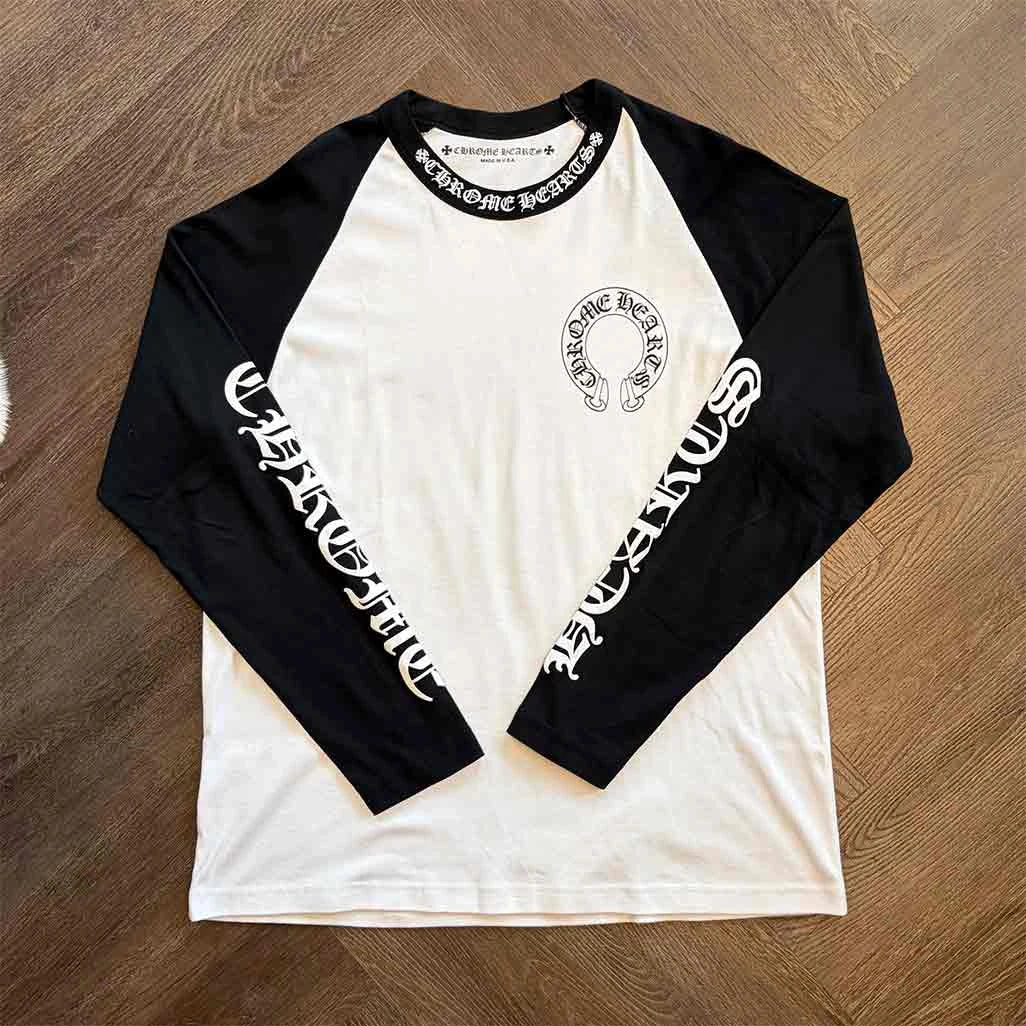 Chrome Hearts Horseshoe Baseball Long Sleeve T-Shirt White Black