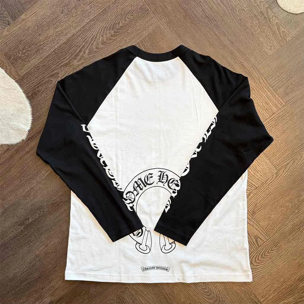 Chrome Hearts Horseshoe Baseball Long Sleeve T-Shirt White Black