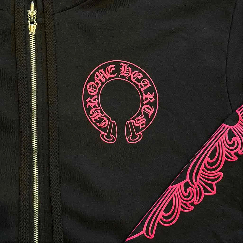 Chrome Hearts Floral Horseshoe Zip-Up Hoodie Black Hot Pink