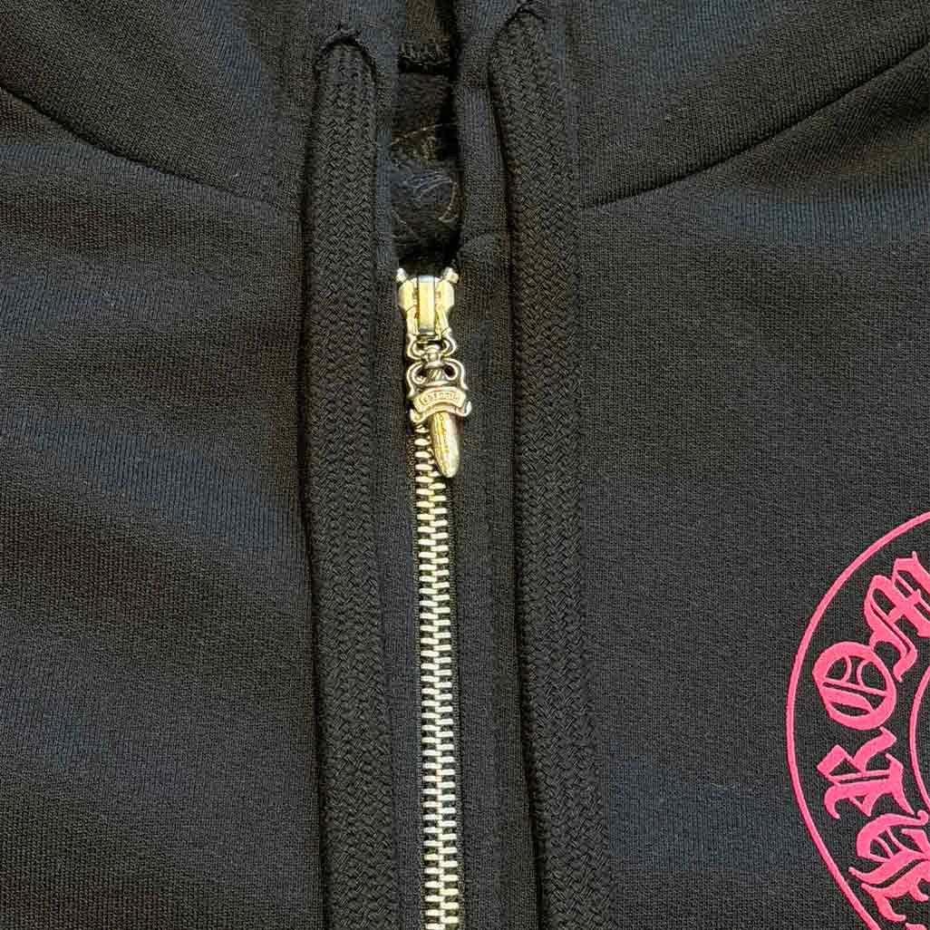 Chrome Hearts Floral Horseshoe Zip-Up Hoodie Black Hot Pink