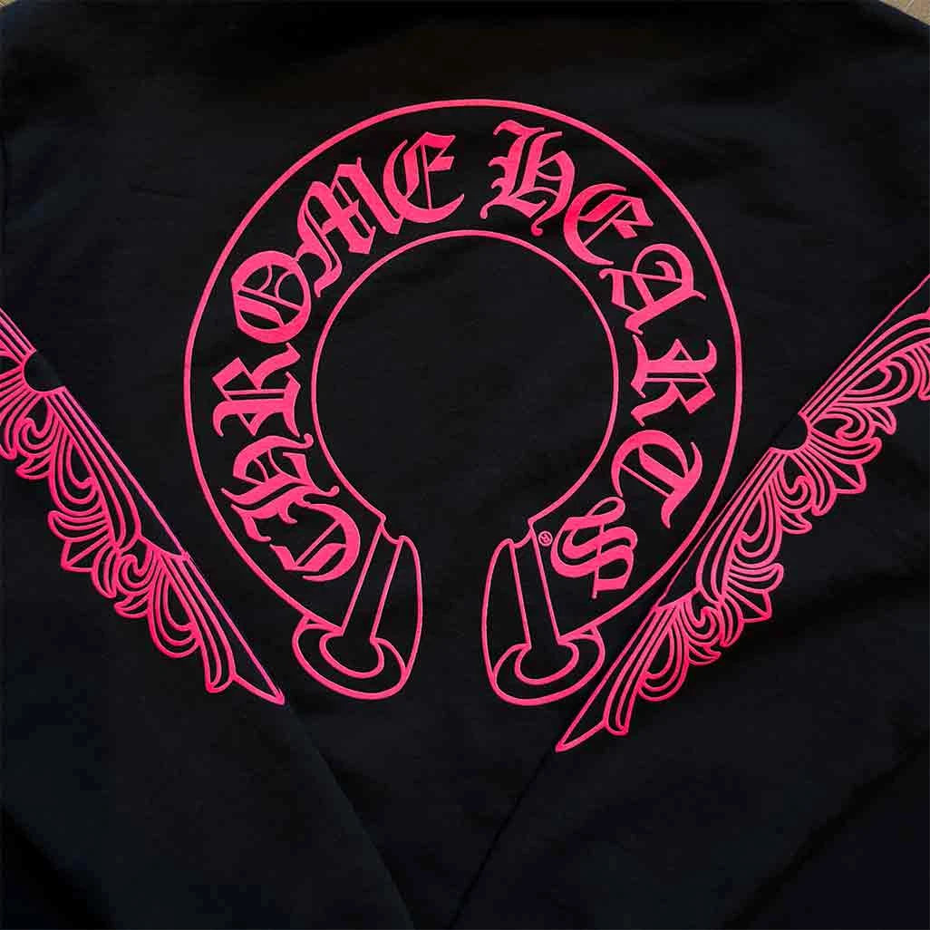 Chrome Hearts Floral Horseshoe Zip-Up Hoodie Black Hot Pink