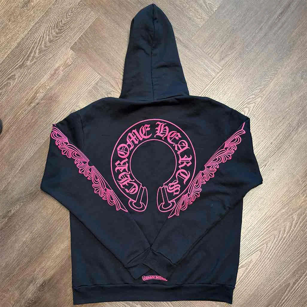 Chrome Hearts Floral Horseshoe Zip-Up Hoodie Black Hot Pink