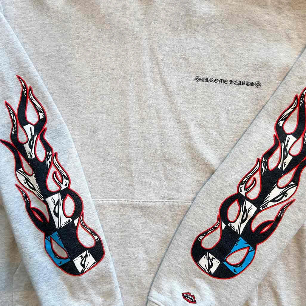 Chrome Hearts Matty Boy Flames Grey Pullover Hoodie