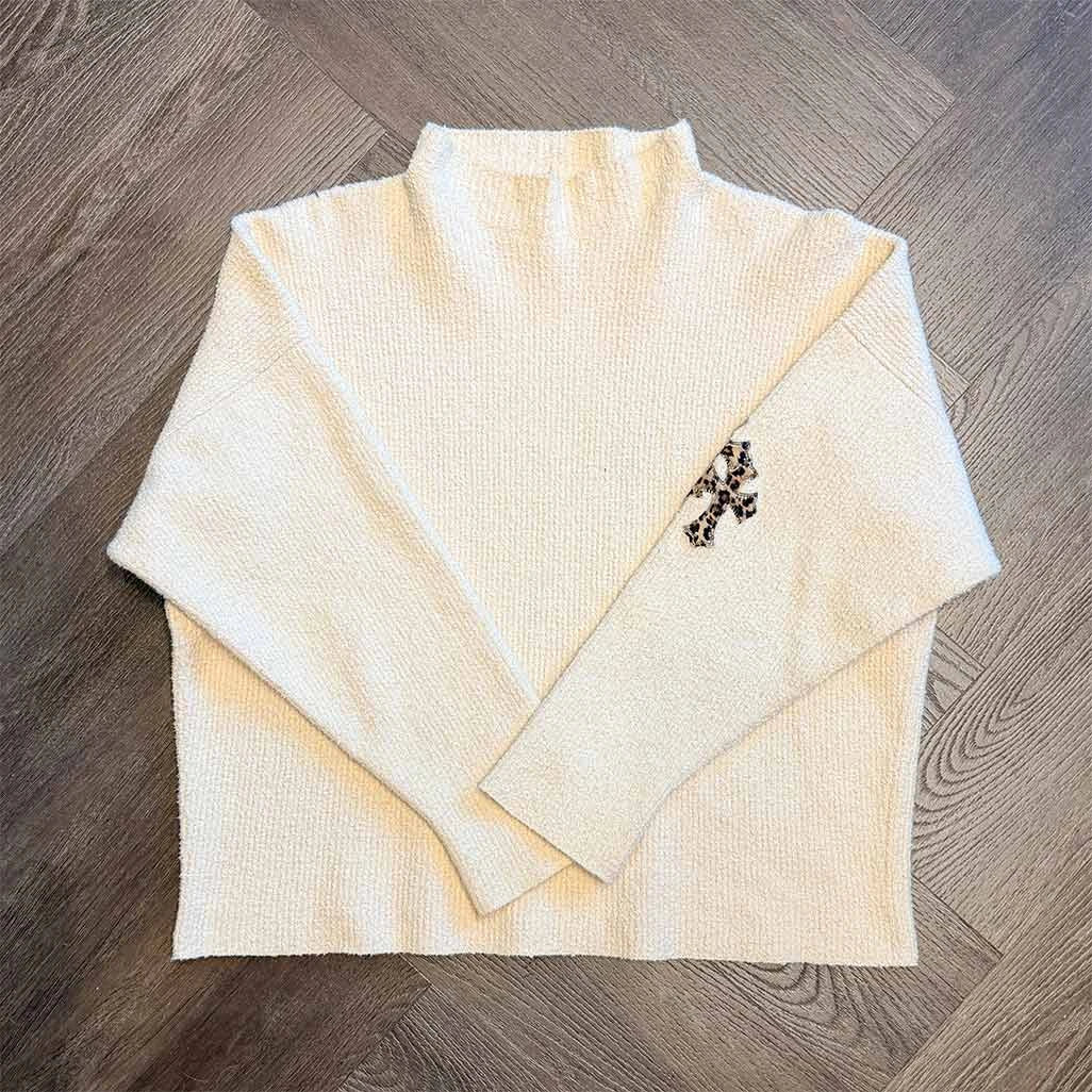 Chrome Hearts Cashmere Leopard Patch Beige Sweatshirt