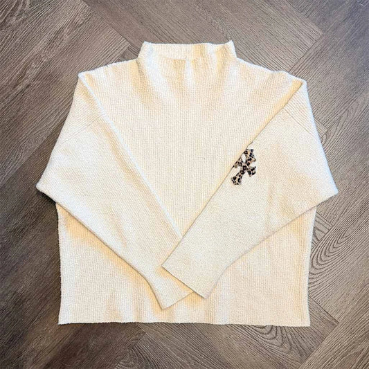Chrome Hearts Cashmere Leopard Patch Beige Sweatshirt