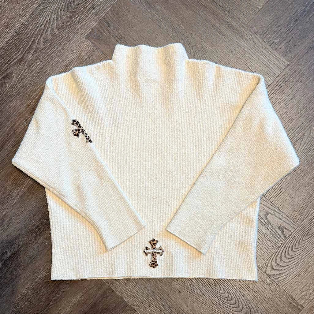 Chrome Hearts Cashmere Leopard Patch Beige Sweatshirt