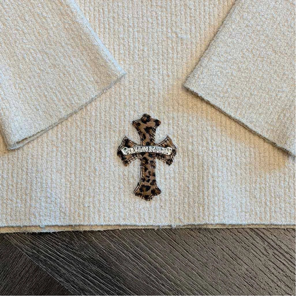 Chrome Hearts Cashmere Leopard Patch Beige Sweatshirt