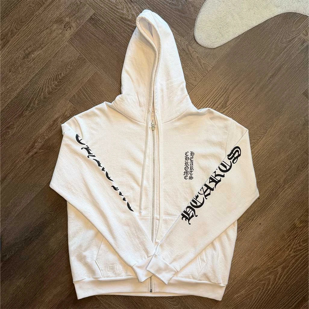 Chrome Hearts Zipped Scroll White Black Hoodie