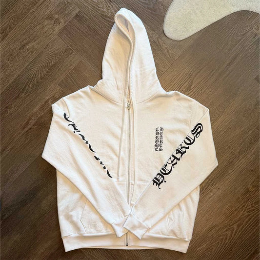 Chrome Hearts Zipped Scroll White Black Hoodie